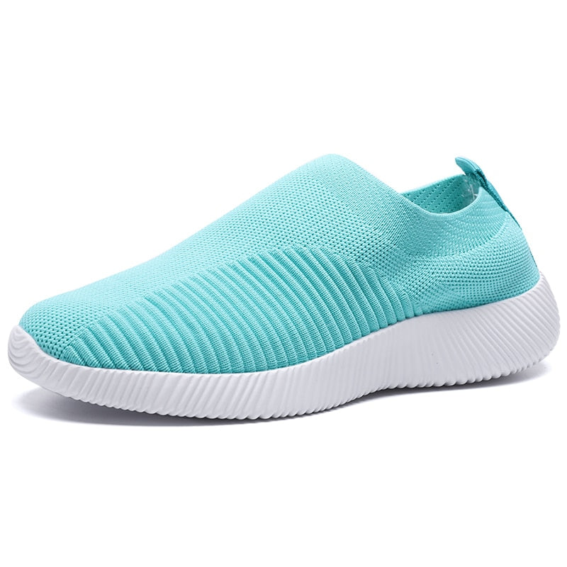 Rimocy Plus Size 43 Zapatillas de plataforma de malla transpirable para mujer, zapatillas para correr informales suaves y sin cordones para mujer, zapatos planos tipo calcetín de punto para mujer 